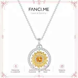 FANCIME "My Sunshine" Hoa hướng dương Cut-Out Citrine Vòng cổ bạc có thể xoay được