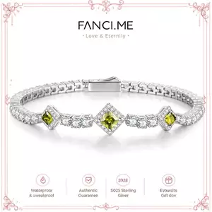 FANCIME "Square Sparkle" Vòng tay Tennis bạc Peridot tháng 8
