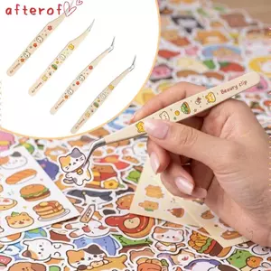 Nhíp dán cong AFTEROF, Nhíp nối dài lông mi bằng thép không gỉ đầu cong, Tạp chí in hình gấu hoạt hình đa năng Nhíp