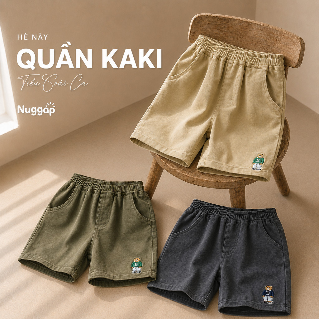 Quần Short Bé Trai Quần Kaki Bé Trai Lưng Thun Vải Kaki Mềm Mịn BRO Still Man