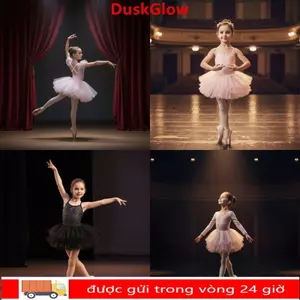 DUSKGLOW Girl Ballet TuTu Dress, Váy ba lê dài tay đính Sequin cho trẻ em, Trang phục khiêu vũ chuyên nghiệp Dây đeo chéo mềm mại Ballerina Váy cổ tích kiểm tra