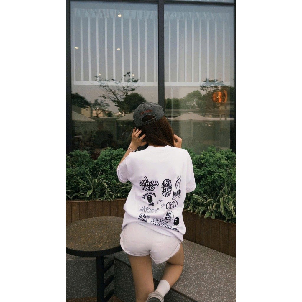 （Giao hàng 24h）Angela Áo Thun Bape Khỉ Icon Hình In Áo Phông Nam Nữ Form Rộng Unisex STAYRVIBES Full Tag Mạc Chuẩn