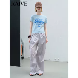 RAIVE mùa hè mới nữ cổ tròn in chữ cổ điển thời trang dáng rộng Hàn Quốc áo thun ngắn tay 0602