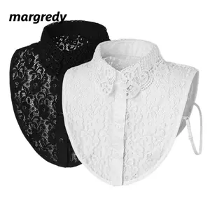 MARGREDY Cổ Giả, Ren Có Thể Tháo Rời Cổ Giả, Thời Trang Trắng Đen Ve Áo Nửa Áo Sơ Mi Nữ Bé Gái