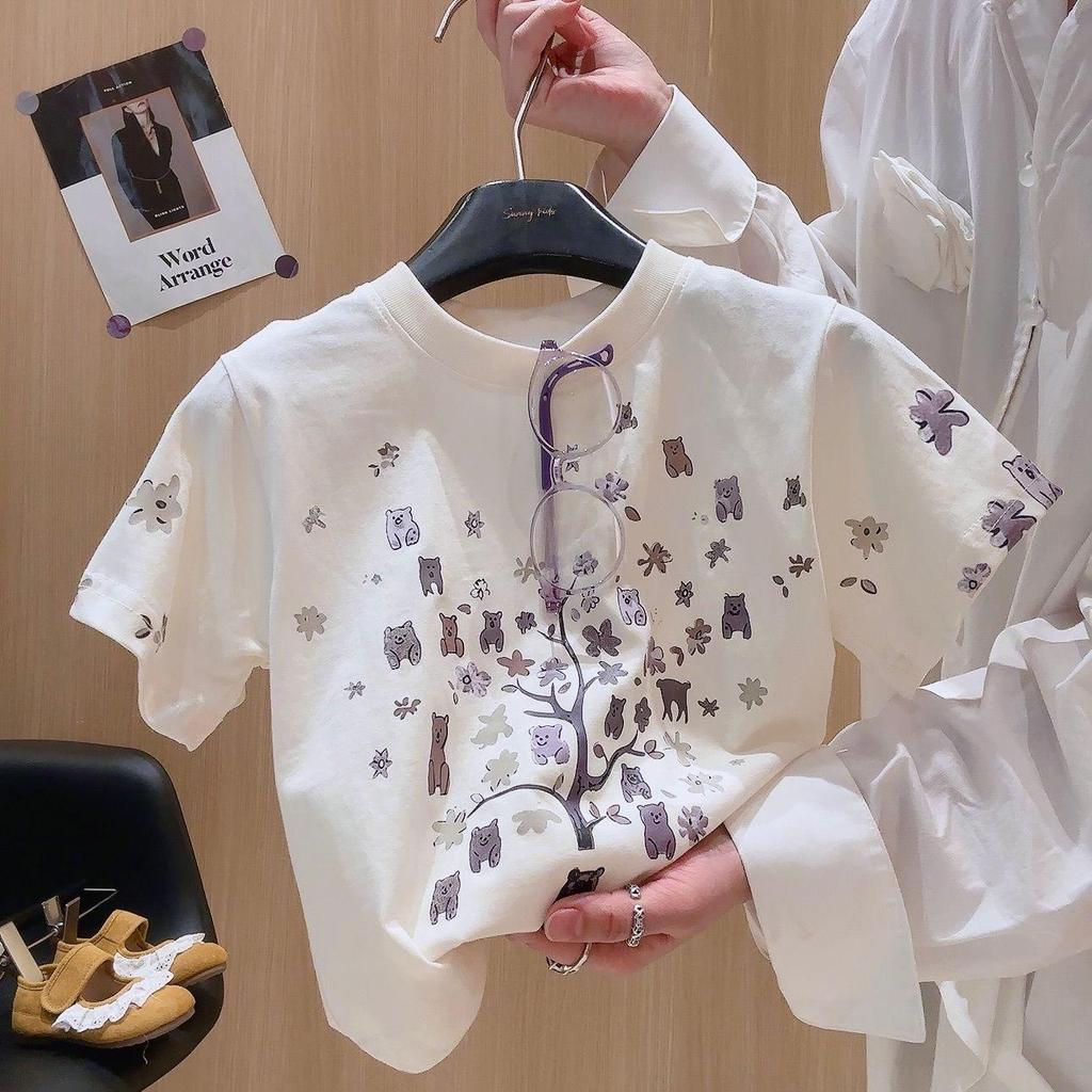 [Hàng mới về] Trang phục cha mẹ và con cái (90-160) Áo thun in hình hoạt hình mùa hè + Quần ống rộng thông thường có kích thước người lớn
