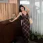 ECK Pháp Retro Kẻ Sọc Suspender Đầm Mùa Hè Nữ Ôm Chữ V Dài Chữ A hông HOT
