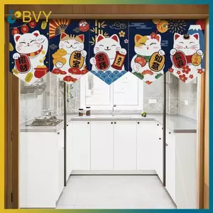 BVY Hoạt Hình Mèo Tam Giác Cờ Rèm Noren Phân Vùng Cờ Nhà Bếp Rèm Cửa Ngắn Nhà Hàng Trang Trí Nhà Bếp Rèm Treo.