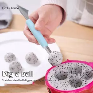 GCDHome Hai Đầu Thép Không Gỉ Trái Cây Đĩa Bóng Đào Tấm Khắc Dưa Hấu Bóng Đào Thìa Trái Cây Khắc Thiết Bị HOT