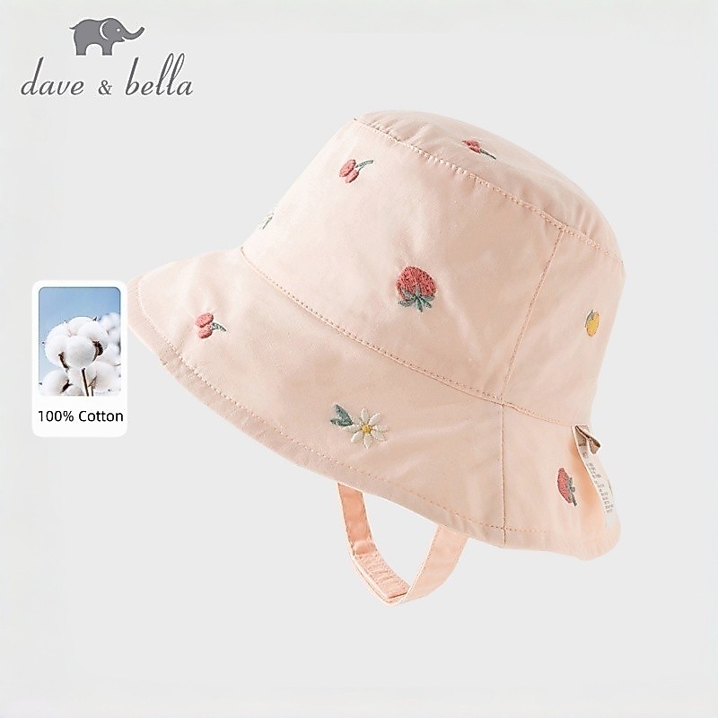 Dave Bella mũ chống nắng bé gái cotton nghề thêu hoa quả mũ nón bucket mùa hè DB1260971