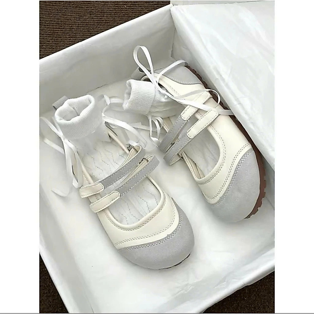 Giày Búp Bê Thể Thao Nữ NABI Quai Dán Đế Lười Êm Nhẹ, Giày Mary Jane Nữ Trắng Phối Màu Hot Trend 2026 Size 35-39