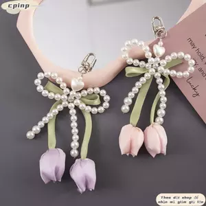 Móc khóa ruy băng hoa tulip CPINCP, Phụ kiện túi ruy băng phong cách trang sức, Mặt dây chuyền điện thoại di động Tulip DIY Dây chuyền điện thoại di động