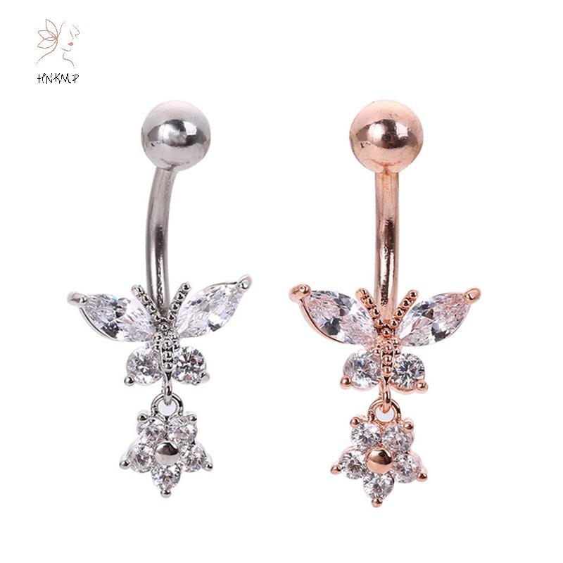 HNKMP Bướm Zircon Phẫu Thuật Thép Rốn Xuyên Bụng Nút Nhẫn Trang Sức Cơ Thể.