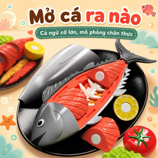 Bộ đồ chơi cắt ghép 14 chi tiết – Hộp táo, dao cắt, thớt, đĩa – Rau củ, hải sản , gà – Mô phỏng nấu ăn, rèn khéo léo