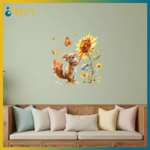 BVY Mộc Mạc In Hình Động Vật Decal Dán Tường Màu Nước Sóc Và Thiết Kế Hướng Dương Cho Cửa Sổ Kính.