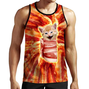 Cat Turtle Pizza 3D Tank Top Unisex, Áo thun không tay thoáng khí mềm mại ngộ nghĩnh, Áo Vest đi biển Hawaii Y2K