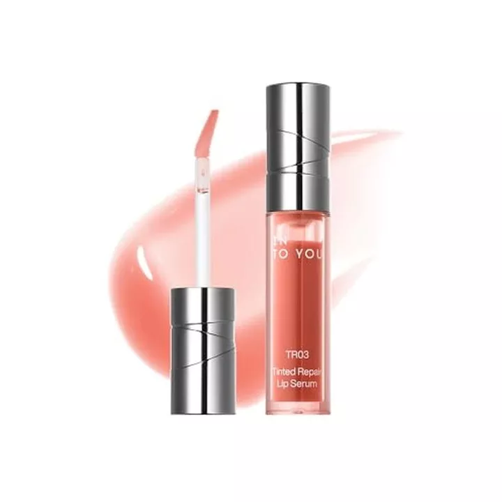 INTO YOU Tinted Repair Lip Serum, Dầu dưỡng ẩm dưỡng ẩm với Sheer Tint, Kem ẩm nhẹ chống trầy xước, Ceramide & Dầu thực vật, Son dưỡng môi bóng, TR02