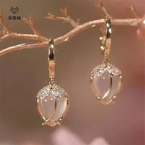 Bông tai thả hoa Tulip pha lê thanh lịch Hàn Quốc dành cho nữ Trang sức Tiệc hoa Zircon sang trọng Bông tai nữ [Mina]