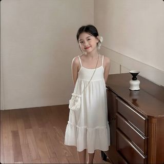 Đầm hai dây cho bé gái mùa hè - Váy công chúa màu trơn hở lưng nhẹ nhàng phong cách Hàn Quốc