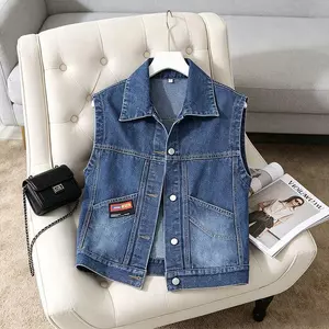Áo Vest Denim có ve áo cổ điển Hàn Quốc dành cho nữ 2026 Phong cách mới dáng rộng mỏng hơn Áo khoác ghi lê không tay phù hợp