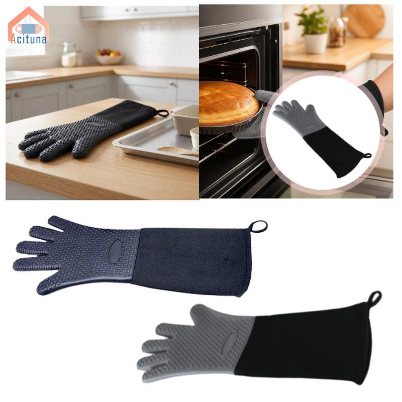 Găng tay lò nướng nhà bếp chuyên nghiệp Găng tay bảo vệ nhiệt chống thấm nước bằng silicon có độ che phủ bổ sung để nướng thịt nướng