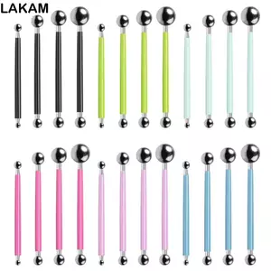 LAKAM 4 Dụng cụ mô hình điêu khắc, Dụng cụ đất sét hai đầu bóng kim loại, Dụng cụ trang trí bánh di động Bộ gốm sứ mô hình điêu khắc chấm