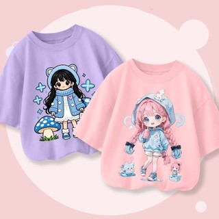 Áo thun dáng rộng tay lỡ bé gái  2026 áo phông Premium Cotton in hình cute dễ thương cho bé