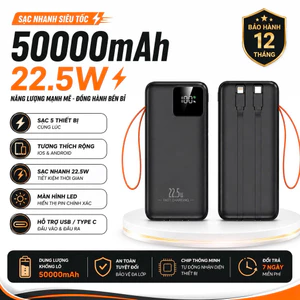 Sạc Dự Phòng 50000mAh 22.5W Sạc Nhanh PD/QC Có Đèn Led Màn Hình Led Tương Thích Nhiều Dòng Thiết Bị