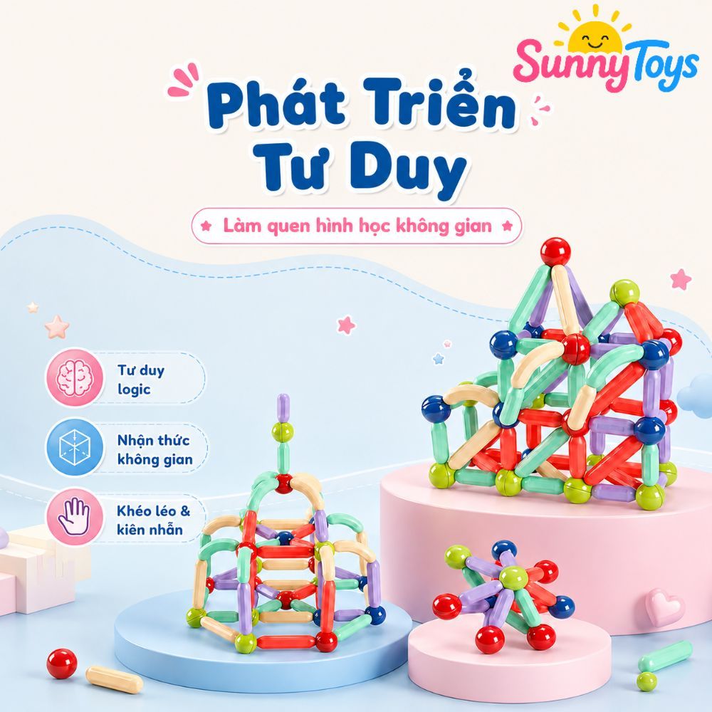 Bộ Xếp Hình Nam Châm SunnyToys 64 Chi Tiết - Ghép Nhà, Ghép Khối Và Mô Hình Sáng Tạo