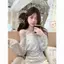 Mùa xuân hè 2026 Phong cách mới Khâu ren tinh khiết Phong cách mong muốn Cổ áo chéo Áo sọc Slim-fit quây