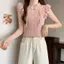 Mùa hè Phong cách mới Phong cách dân tộc Yếu tố phong cách Trung Quốc mới Khóa đứng cổ áo dệt kim Thiết kế áo Vest cảm giác xếp li hàng đầu