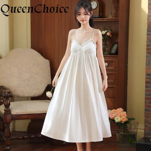 Nữ Có Đệm Sling Váy Ngủ Nữ Thường Ngày Homewear Váy Trắng Đồ Ngủ