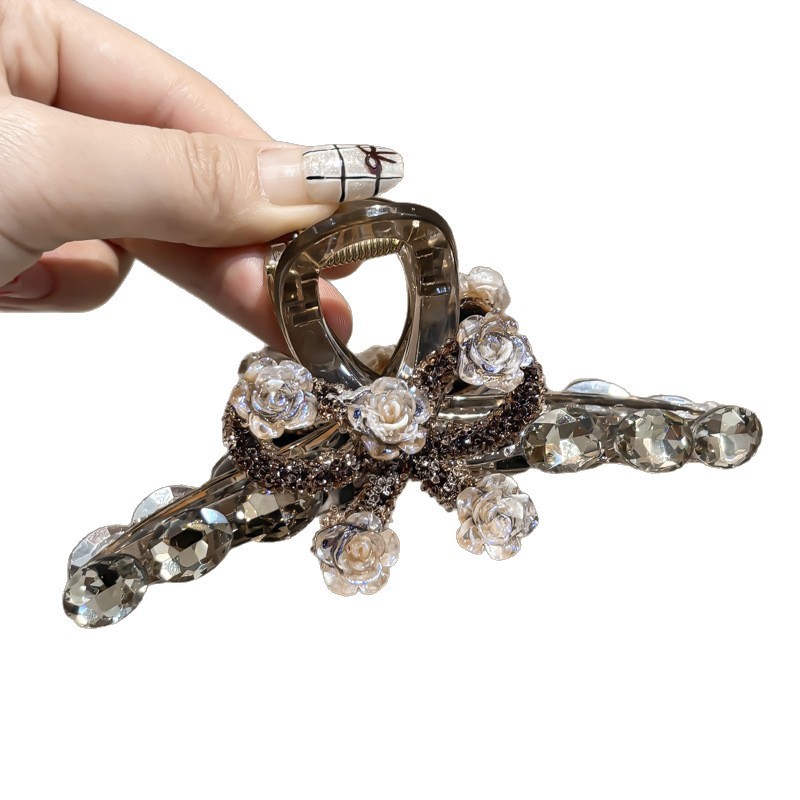 2026 Tính Khí Zircon Tấm Tóc Ánh Sáng Sang Trọng Hoa Hồng Kích Thước Lớn Acrylic Kẹp Nữ