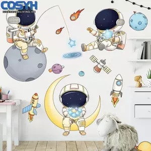 <cosyh>Creative PVC Cartoon Astronaut Wall Stickers Outer Space Theme Flat Wall Sticker