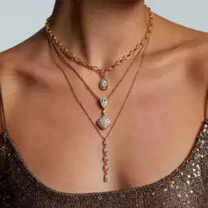Shuling Thời trang tối giản Dây chuyền Sequin nhiều lớp được cá nhân hóa, Dây chuyền dát kim cương giả đa năng dành cho nữ Áo len phù hợp