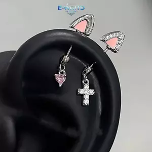 E-WOITD 1 Cái Tai Mèo Hình Flash Zircon Trái Tim Mặt Dây Chuyền Xương Tai Móng Tay Bông Tai Cho Nữ Hợp Thời Trang Cơ Thể Xuyên Phụ Kiện E-WOITD