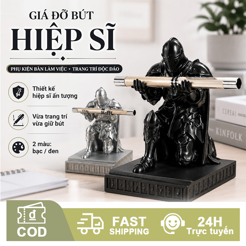 Đồ decor bàn học hiệp sĩ giá đựng bút hộp bút để bàn kiêm giá đỡ điện thoại quà tặng độc đáo