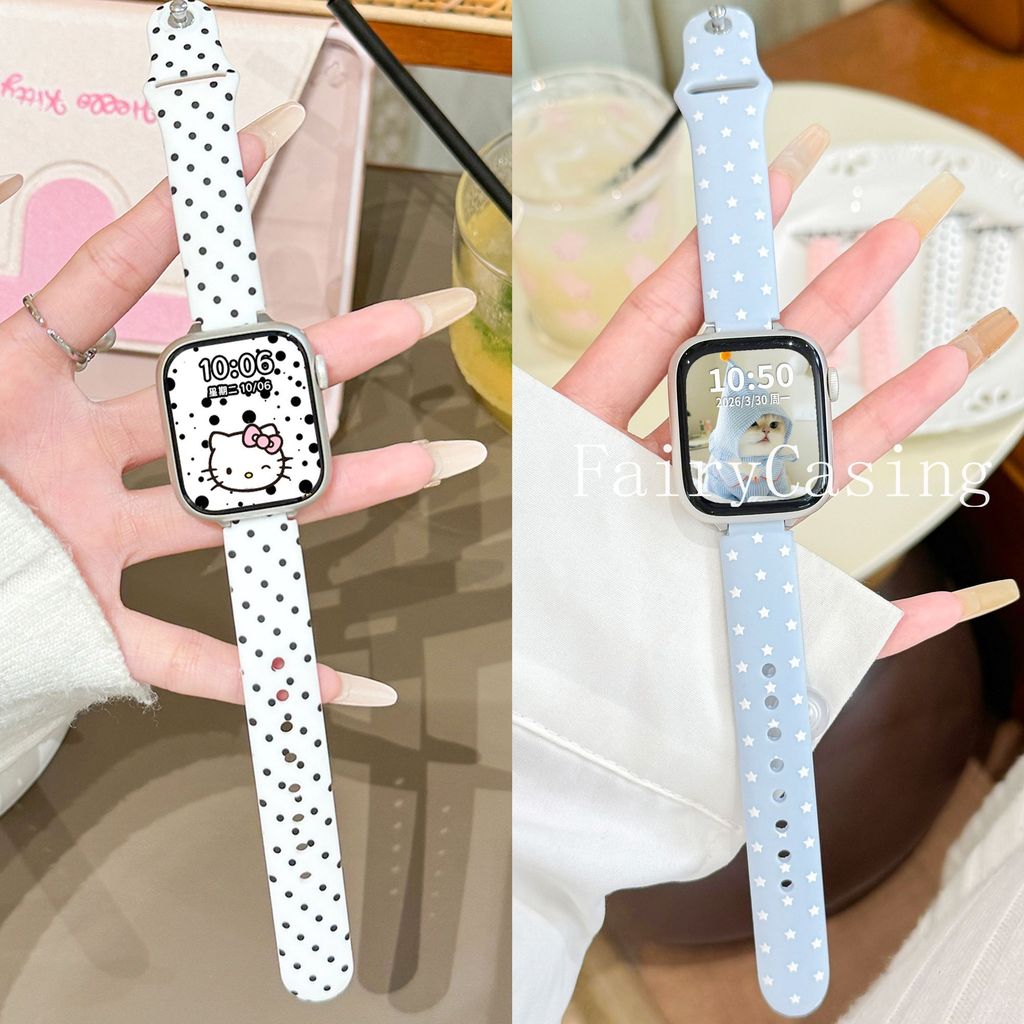 Dây đeo in hình chấm bi ngôi sao cho Apple Watch Series 11 10 9 8 7 6 5 4 3 Vòng đeo tay silicon 46mm 42 45 44 41 40 38 Mm Ban nhạc