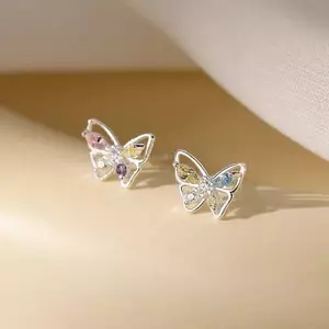 AqToCna 1 Đôi Bông Tai Hoa Bướm Nhiều Màu Sắc Cho Nữ Màu Bạc Marquise Cắt Trắng Zircon Bông Tai Tiệc Cưới Trang Sức AqToCna