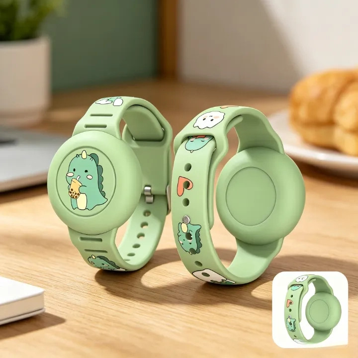 Vòng tay Airtag hình con vật cho bé gái Silicon, Chống mất, Chống nước, Thiết kế đồng hồ