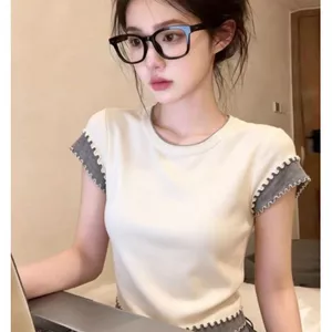 Áo thun ngắn tay hai mảnh giả phong cách Hàn Quốc dành cho nữ mùa hè Phong cách mới Áo ngắn ngọt ngào