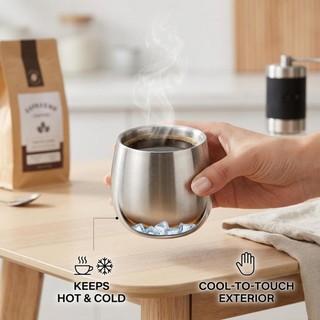 Cốc Inox Nhỏ 120ml Cho Sữa Văn Phòng Tại Nhà - Cốc Cà Phê Hai Lớp Cách Nhiệt Bền Đẹp