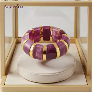 AqToCna Vintage Punk Acrylic Dây Đàn Hồi Thi Vòng Tay Rộng Thời Trang Quyến Rũ Lắc Tay Tính Khí Trang Sức Cho Nữ AqToCna