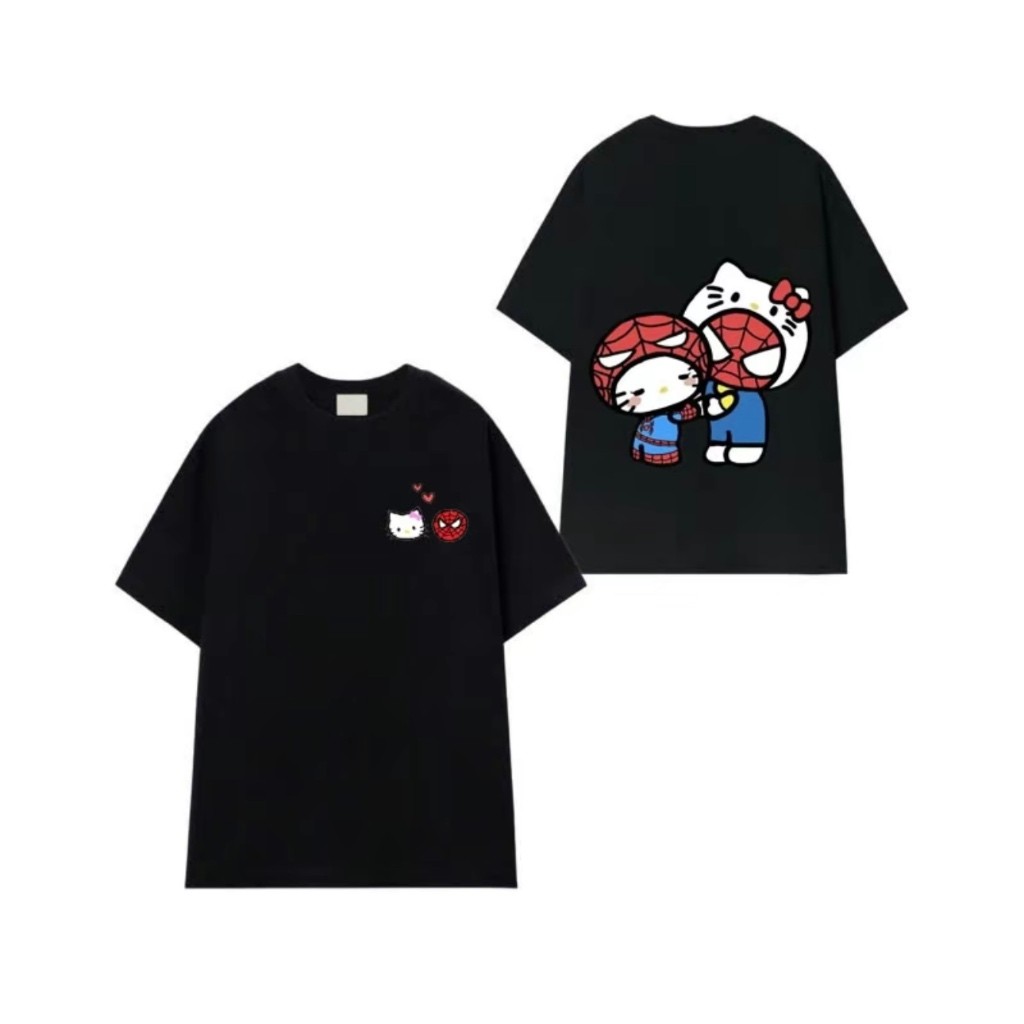 （Giao hàng 24h）Angela Áo thun Hello Kitty x Spider Dễ Thương, hoạ tiết in 5D cao cấp chất vải cotton 2 chiều thấm hút -
