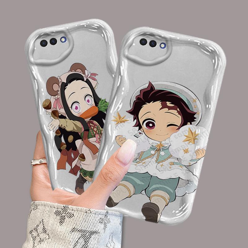Ốp Silicon Hoạt Hình Cho OPPO A3S A1K A12E Realme C2 AX5 Bảo Vệ 3D Vỏ Điện Thoại Mềm TPU Demon Slayer Tanjiro Ốp Lưng Chống Sốc
