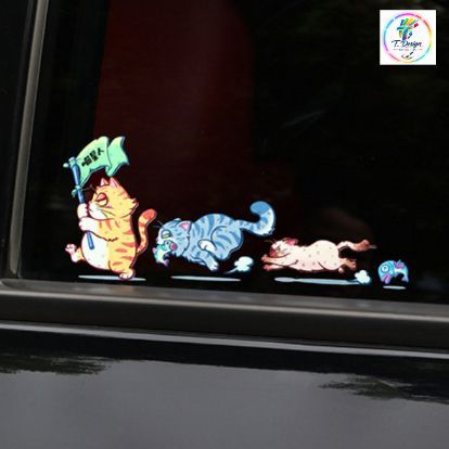 (1 SET 4 CON) Miếng dán xe Sticker chống nước hình mèo vui nhộn dán trang trí ô tô xe máy, cửa kính, bàn tủ tường đẹp
