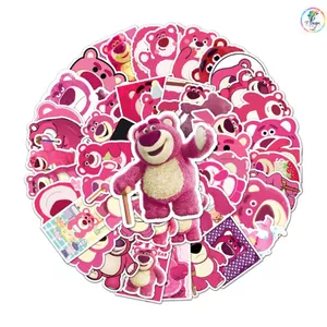 Combo logo gấu dâu lotso mini dễ thương dán trang trí xe máy, điện thoại, tủ lạnh, laptop cute