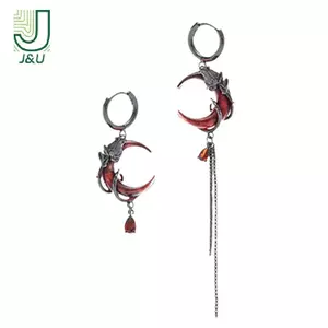 1 Cái / Cặp Bông Tai Bất Đối Xứng Trăng Đỏ Cá Tính Hip-Pop Gothic Mở Nhẫn Cá Tính Dây Xích sel Quà Tặng Trang Sức