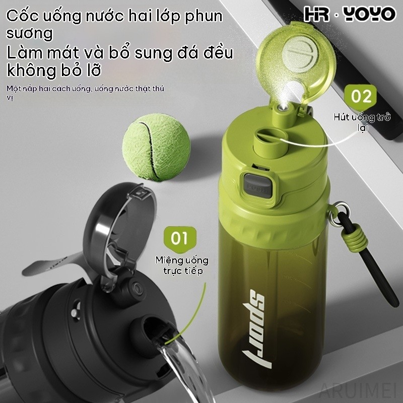 750ml Thể thao Chai nước Spray 2 Head Water Dispenser Với Cover, Leakproof Chất liệu nhựa, PC PP， An toàn thực phẩm Phòng tập thể dục Chạy đa chức năng Du lịch thuận tiện với đầu nguồn