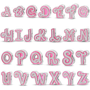 26 Màu Hồng Barbie Chữ Tiếng Anh Dây Hạt Lỗ Lớn, Hạt Hợp Kim Mới, Phụ Kiện Trang Sức DIY Hai Mặt, Vòng Tay
