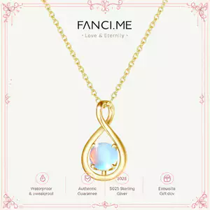 FANCIME "Infinite Embrace" June Birthstone Moonstone Biểu tượng vô cực Vòng cổ mặt dây chuyền bạc Sterling - Vàng